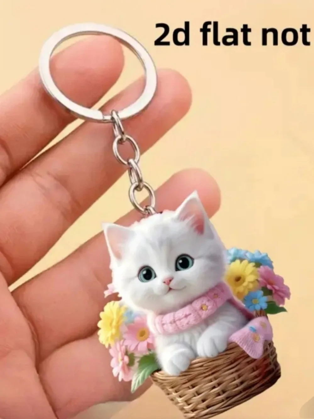 Pink-Scarf White Kitten Sticker with Floral Basket